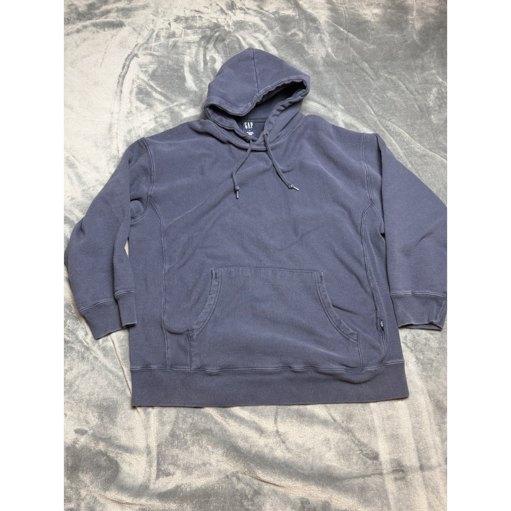 Vintage GAP Hoodie Mens Large Blue Y2K Distressed Reverse Weave Heavy